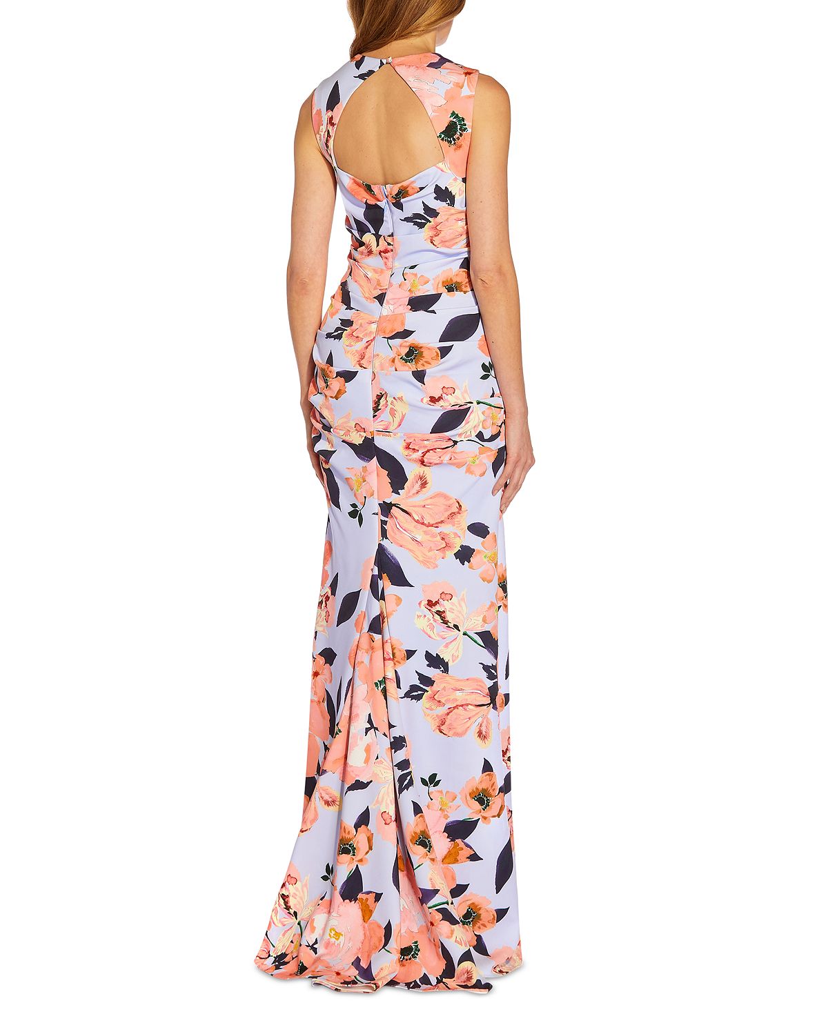 Vestido feminino Adrianna Papell com decote quadrado e estampa floral, azul, tamanho 12, pequeno