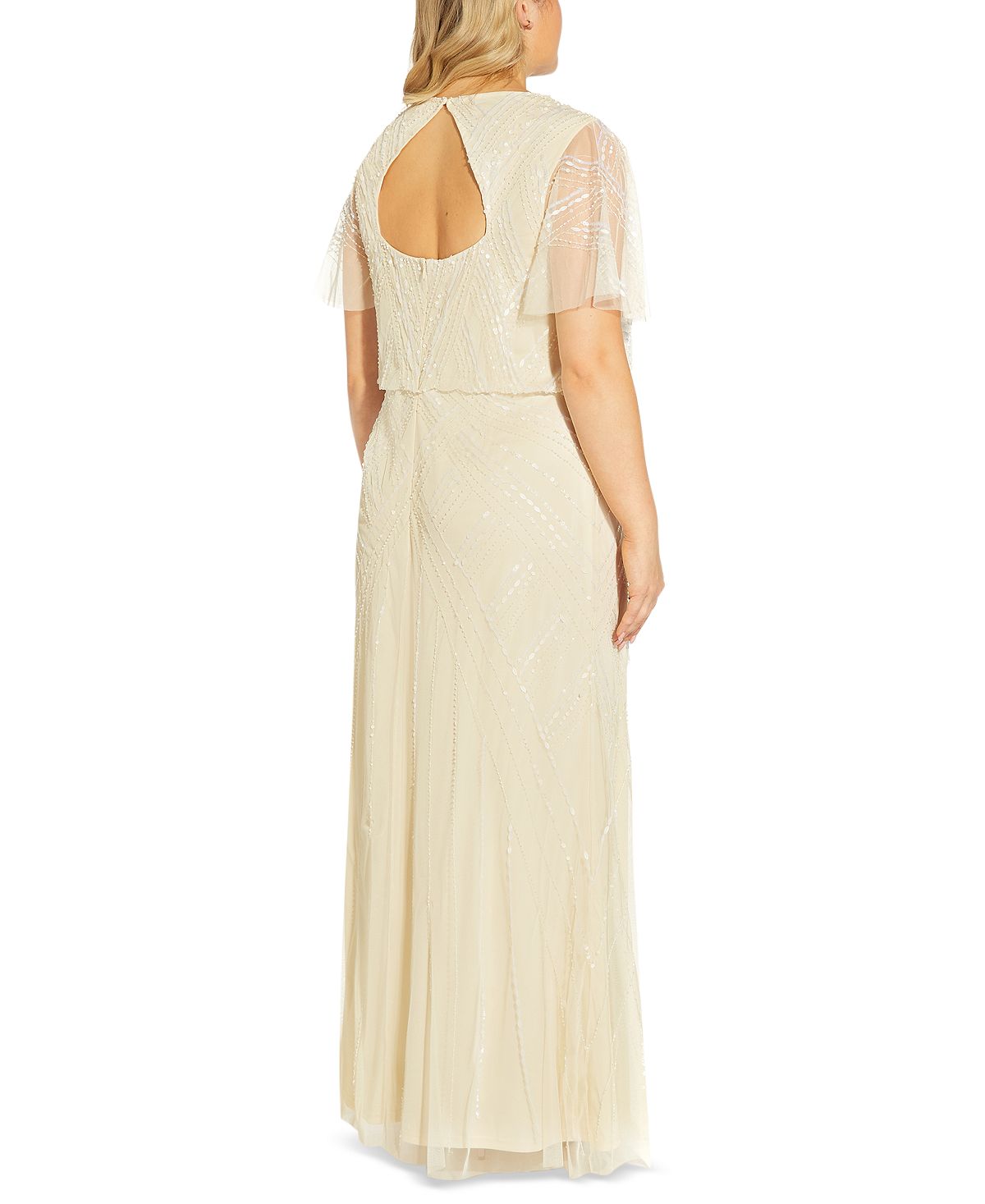 Vestido feminino Adrianna Papell com decote nas costas e contas, branco, tamanho 18