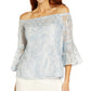 Adrianna Papell Blusa feminina ombro a ombro Soutache Azul Tamanho 10