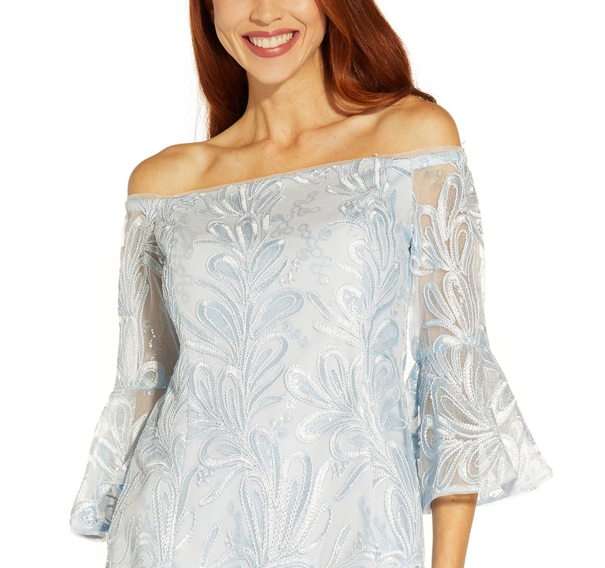 Adrianna Papell Blusa feminina ombro a ombro Soutache Azul Tamanho 10