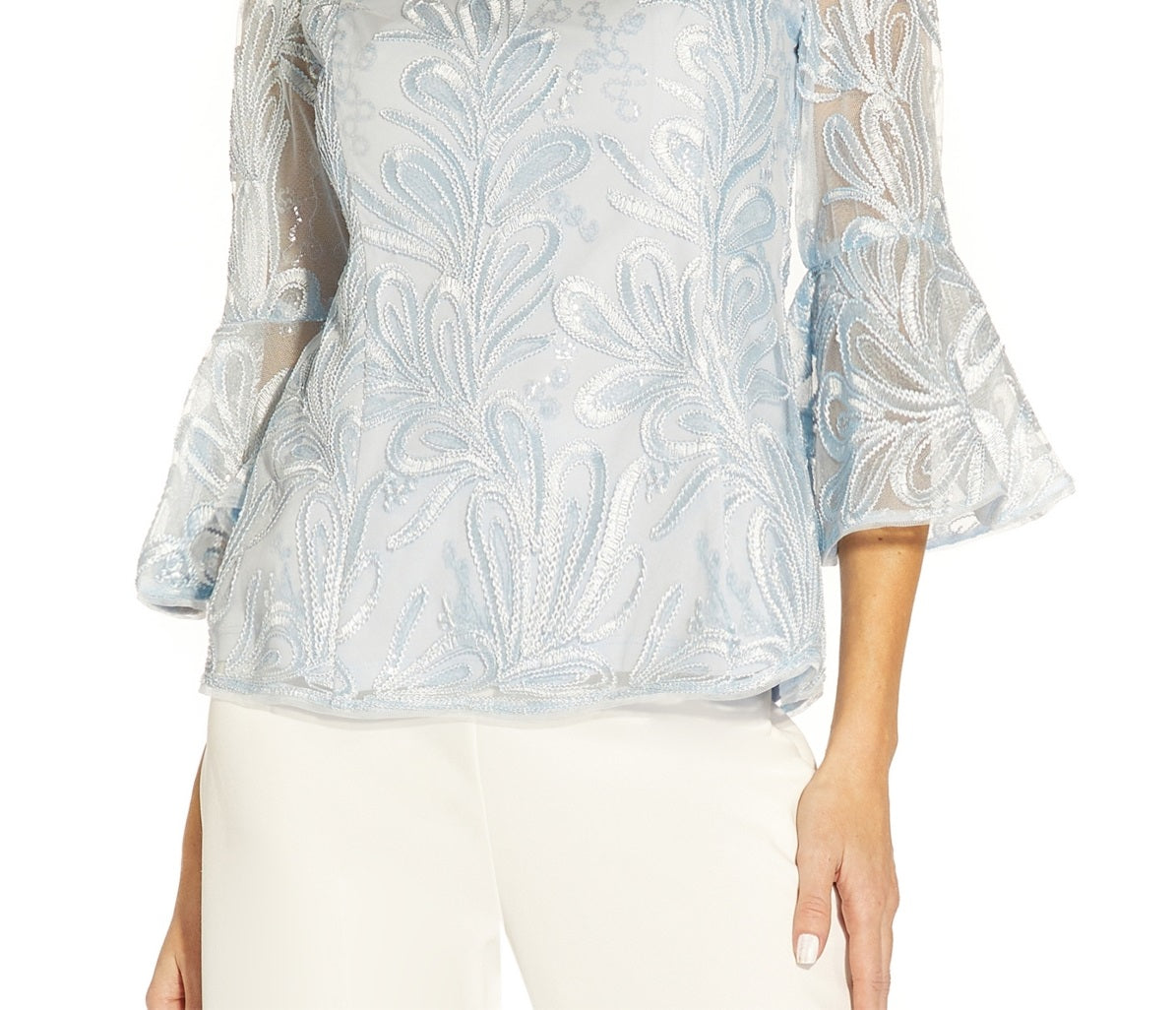 Adrianna Papell Blusa feminina ombro a ombro Soutache Azul Tamanho 10