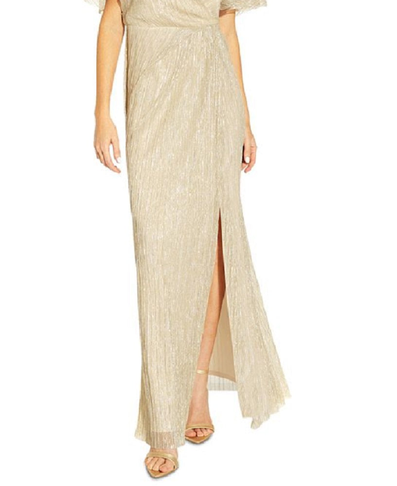 Vestido plissado metálico feminino Adrianna Papell, marrom, tamanho 4