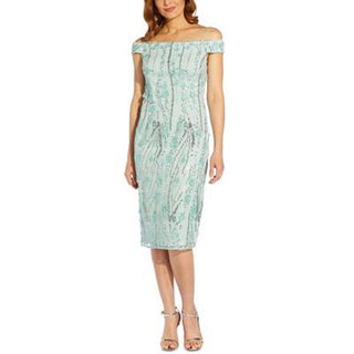 Adrianna Papell Women's Off The Shoulder 3 D Floral Dress Blue Size 2
