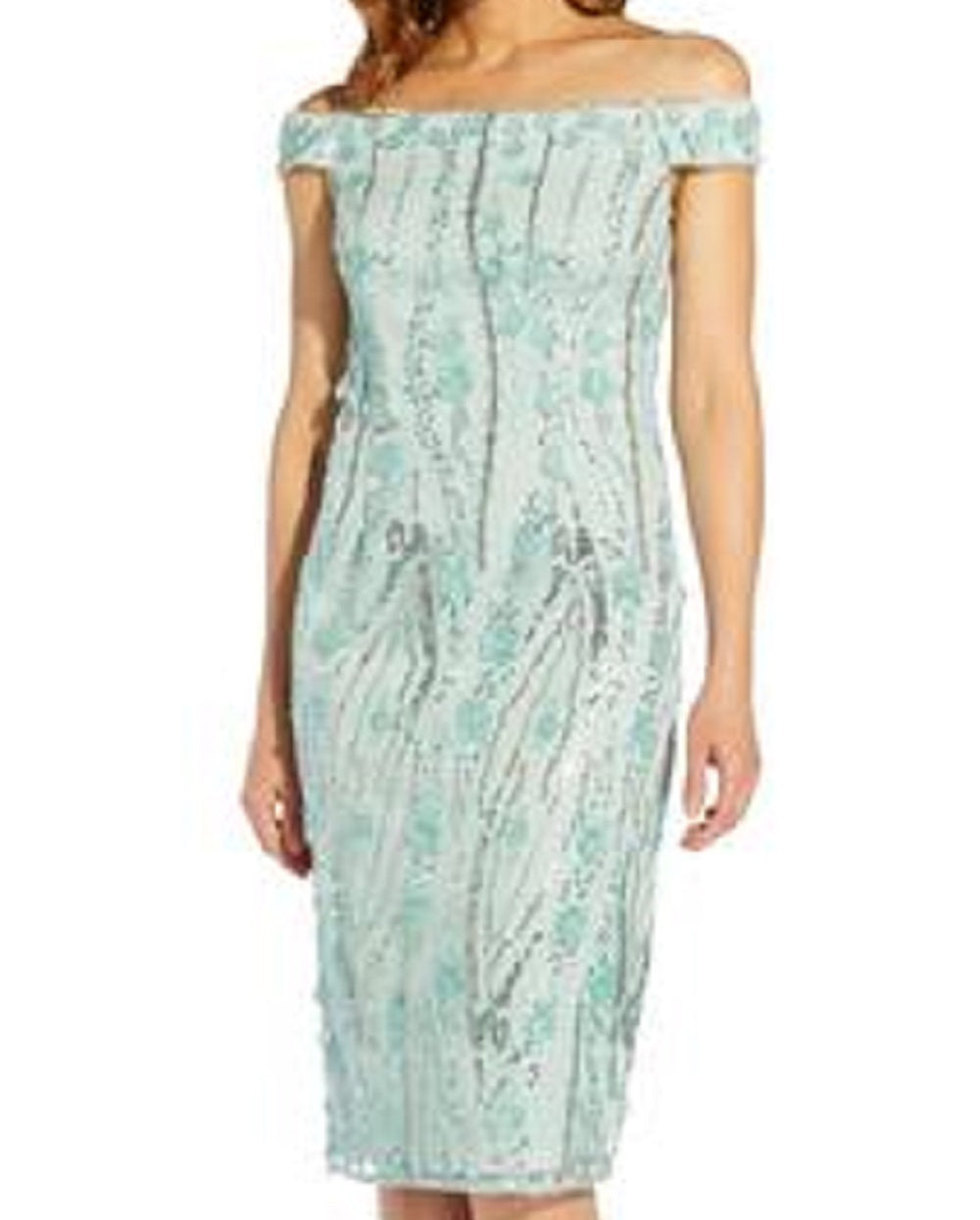 Vestido feminino Adrianna Papell com estampa floral 3D e ombro de fora, azul, tamanho 2