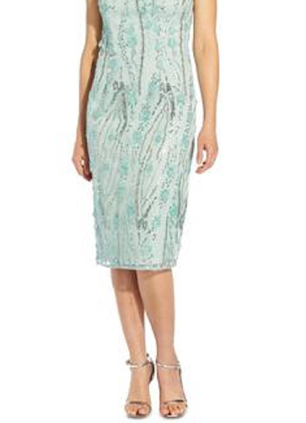 Vestido feminino Adrianna Papell com estampa floral 3D e ombro de fora, azul, tamanho 2