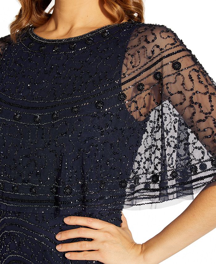 Vestido de coquetel feminino Adrianna Papell com capa e contas, azul, tamanho 12