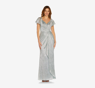 Adrianna Papell Women's Metallic Twist Front Gown Blue Size 18