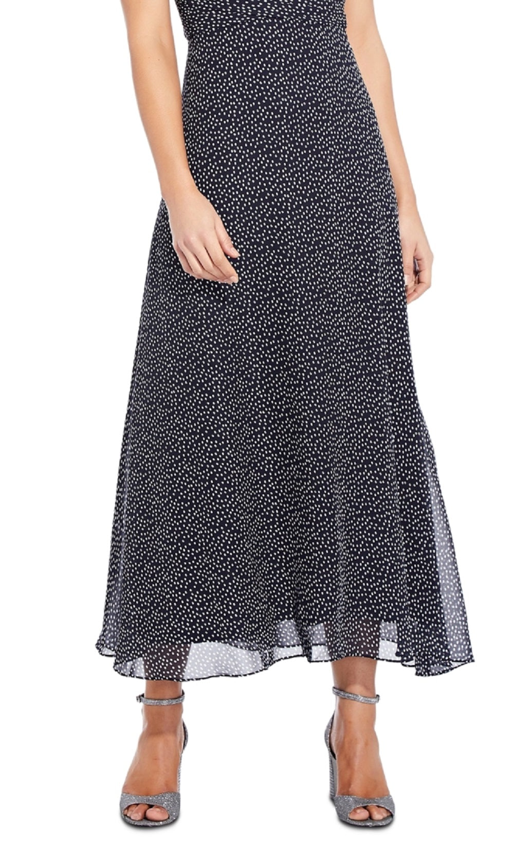 Vestido longo feminino Adrianna Papell em chiffon estampado, azul, tamanho 8, pequeno