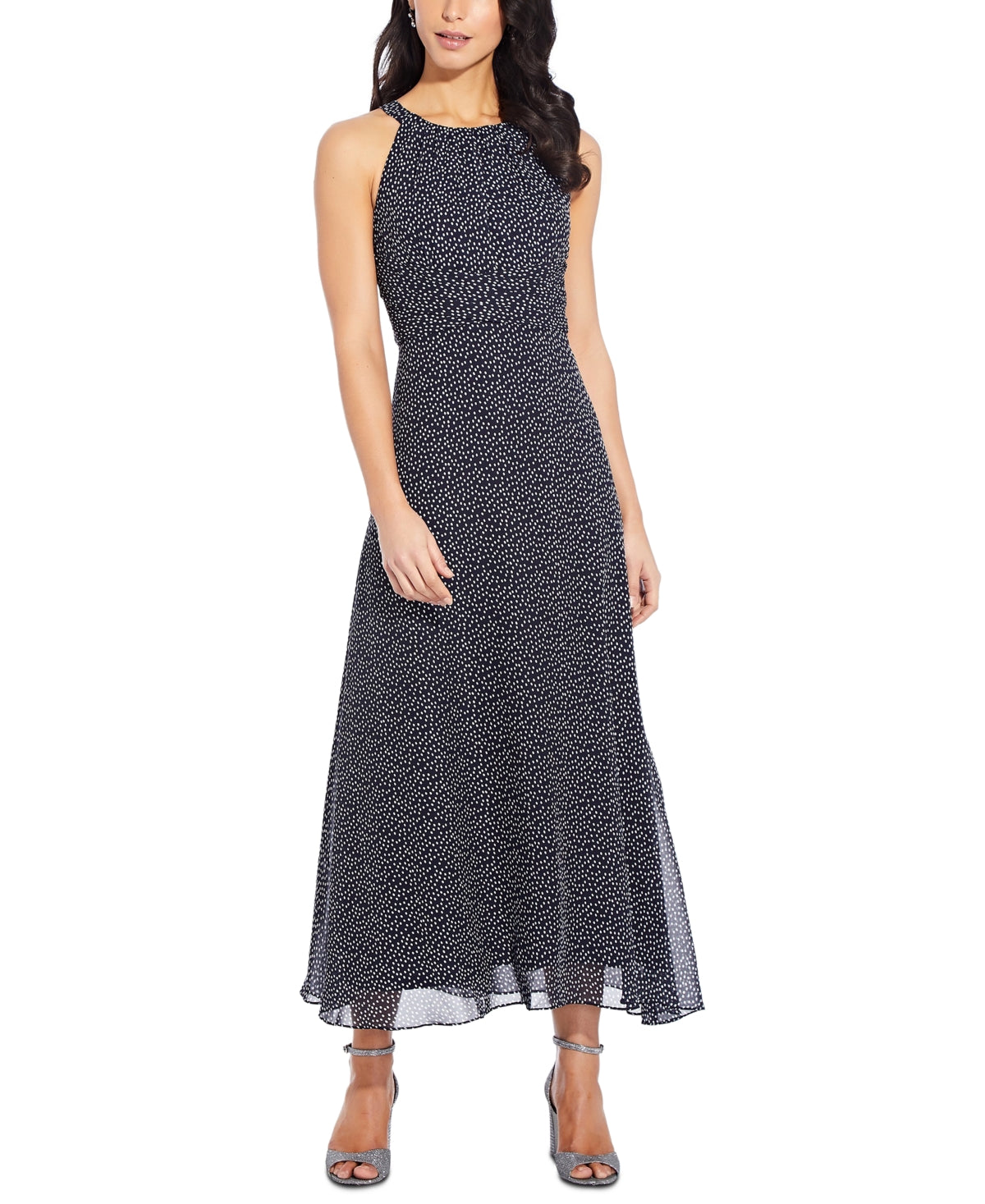 Vestido longo feminino Adrianna Papell em chiffon estampado, azul, tamanho 8, pequeno