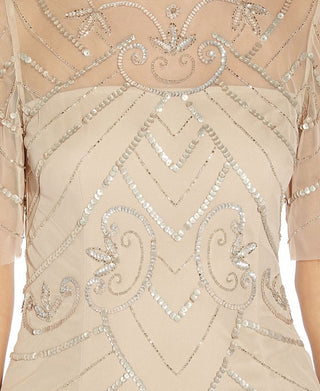 Vestido feminino com mangas curtas e babados, bege, tamanho 8, da Papell Studio