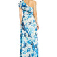 Vestido feminino Adrianna Papell com um ombro só e bolinhas, azul, tamanho 4