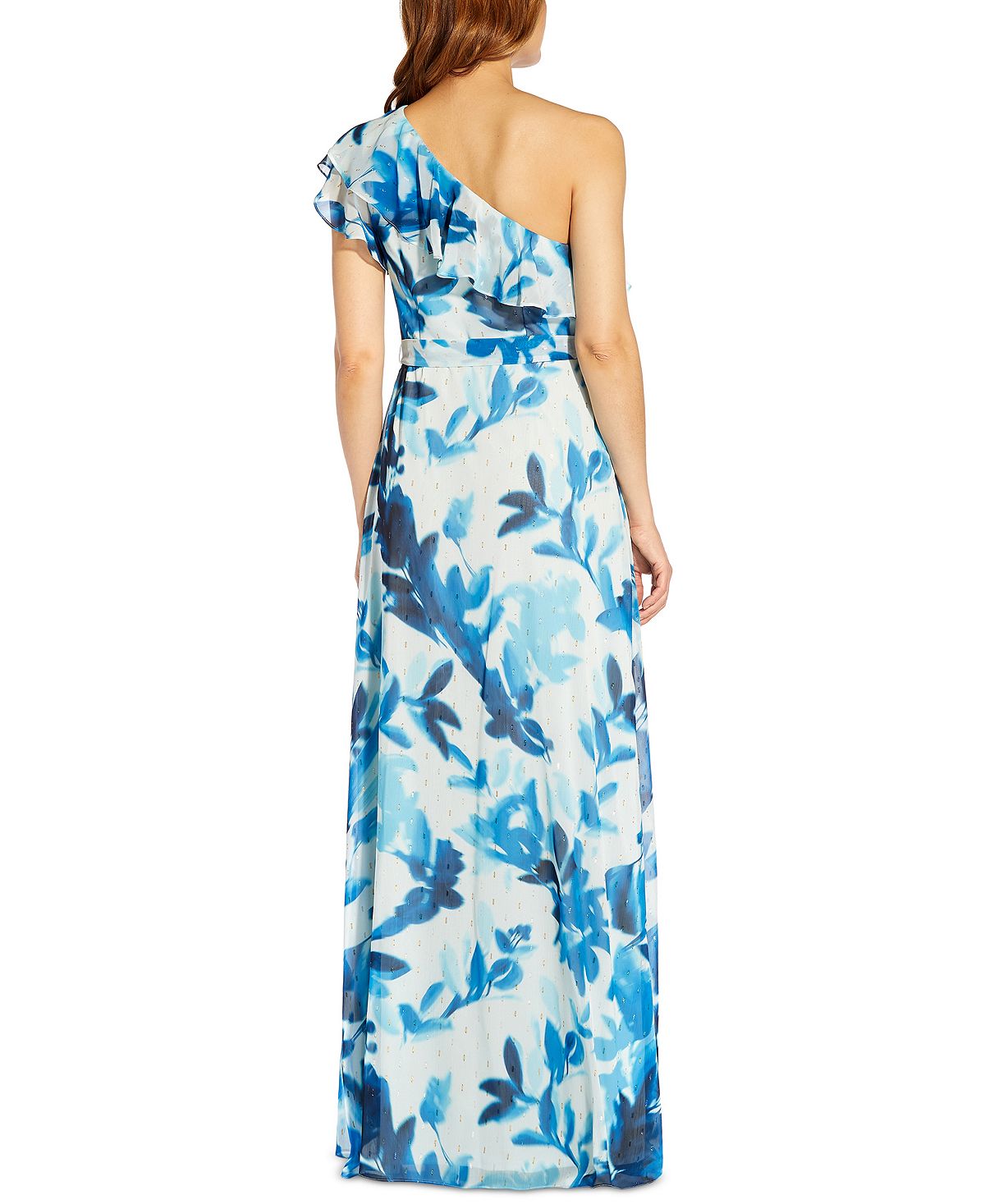 Vestido feminino Adrianna Papell com um ombro só e bolinhas, azul, tamanho 4