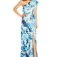 Vestido feminino Adrianna Papell com um ombro só e bolinhas, azul, tamanho 4