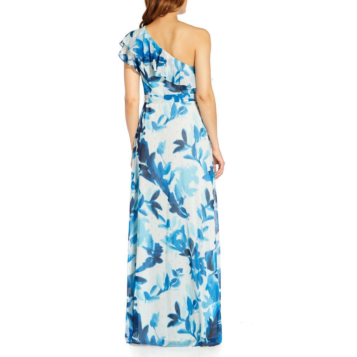 Vestido feminino Adrianna Papell com um ombro só e bolinhas, azul, tamanho 8