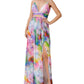 Vestido feminino de chiffon estampado com decote em V, tamanho 2, rosa, Aidan by Aidan Mattox