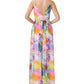 Vestido feminino de chiffon estampado com decote em V, tamanho 2, rosa, Aidan by Aidan Mattox