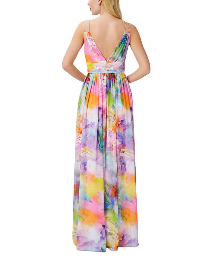 Vestido feminino de chiffon estampado com decote em V, tamanho 2, rosa, Aidan by Aidan Mattox