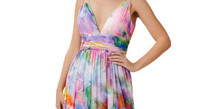 Vestido feminino de chiffon estampado com decote em V, tamanho 2, rosa, Aidan by Aidan Mattox