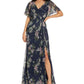 Vestido plissado estampado feminino Adrianna Papell, azul, tamanho 4