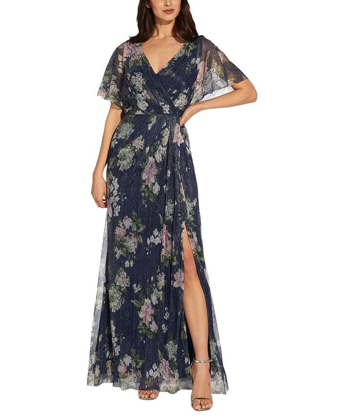 Vestido plissado estampado feminino Adrianna Papell, azul, tamanho 4
