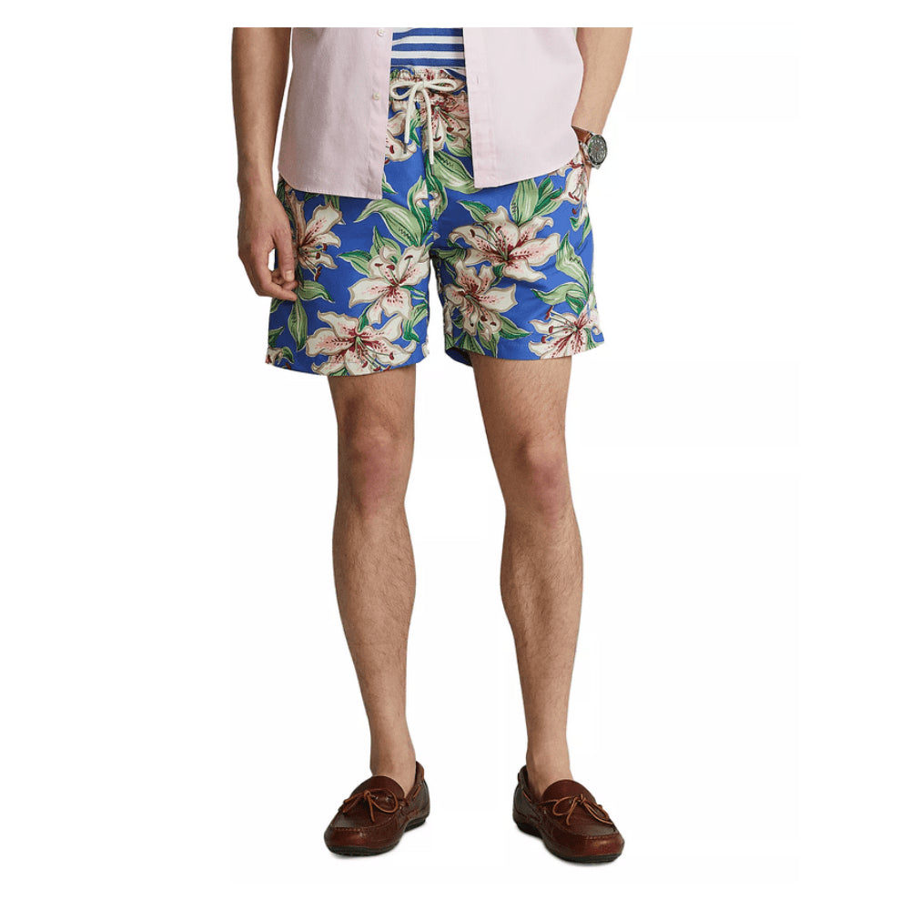 Calção de banho clássico floral viajante masculino Polo Ralph Lauren azul tamanho XX-G