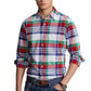 Camisa xadrez masculina Polo Ralph Lauren de manga comprida com botões, branca, tamanho pequeno