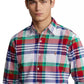 Camisa xadrez masculina Polo Ralph Lauren de manga comprida com botões, branca, tamanho pequeno