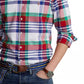 Camisa xadrez masculina Polo Ralph Lauren de manga comprida com botões, branca, tamanho pequeno