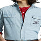 Camisa de trabalho masculina Polo Ralph Lauren Classic Fit Flag Chambray azul tamanho XX-G