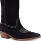 Botas de cowboy femininas Patricia Nash de camurça, bico fino, cano médio, pretas, tamanho 5,5 M