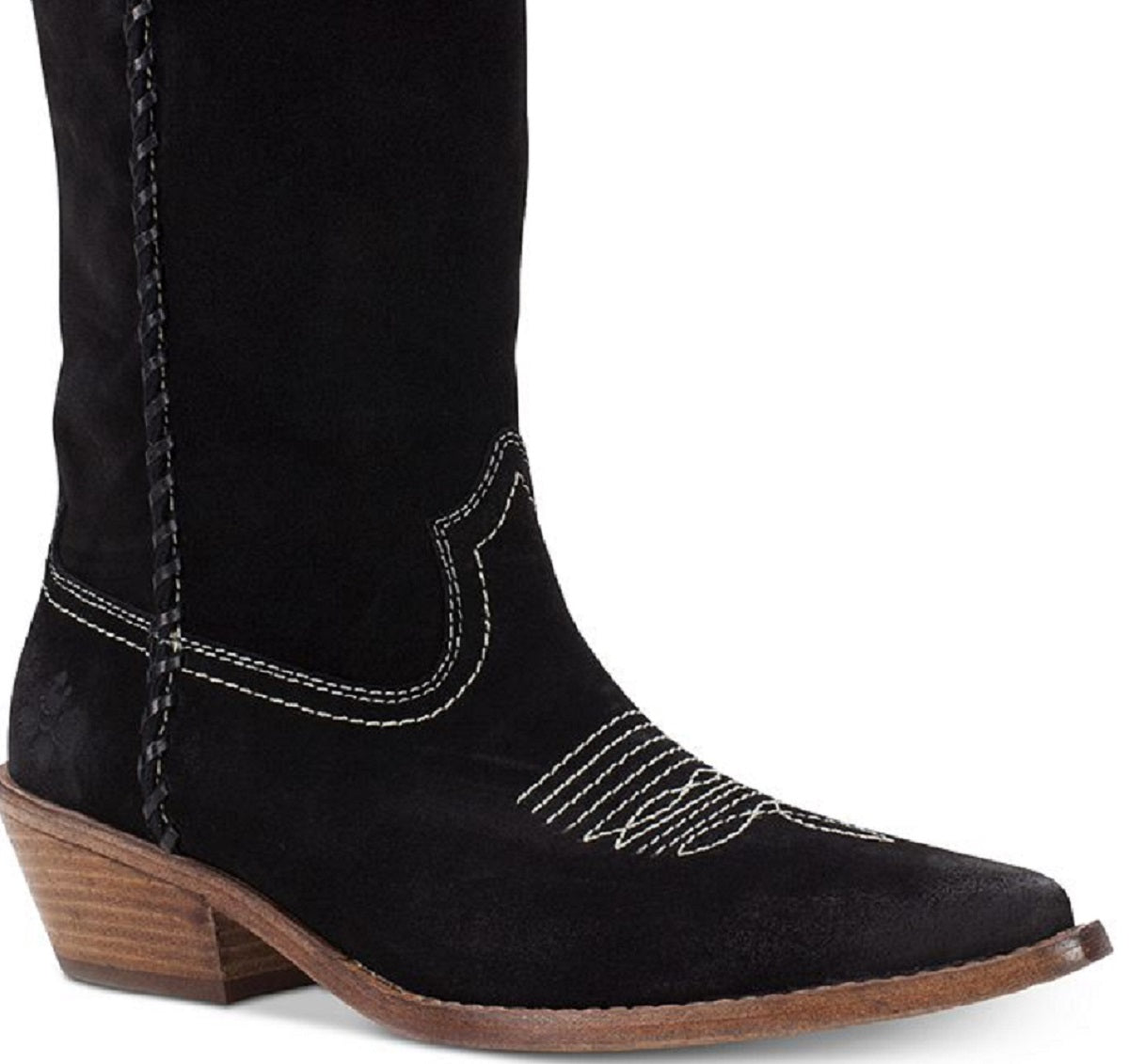 Botas de cowboy femininas Patricia Nash de camurça, bico fino, cano médio, pretas, tamanho 5,5 M