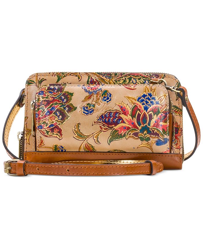 Bolsa transversal feminina Patricia Nash French Tapestry Andria em couro marrom, tamanho regular