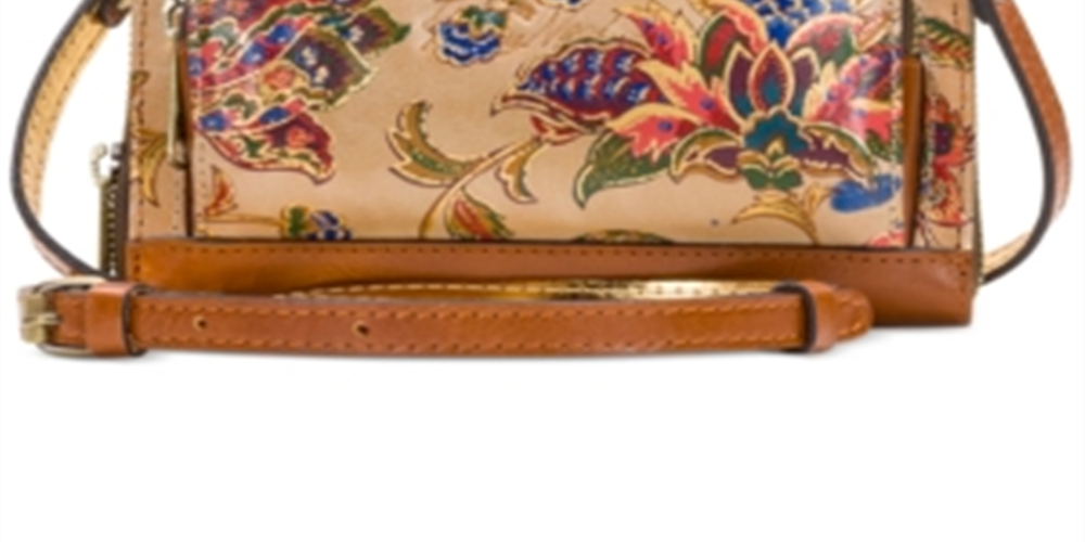 Bolsa transversal feminina Patricia Nash French Tapestry Andria em couro marrom, tamanho regular