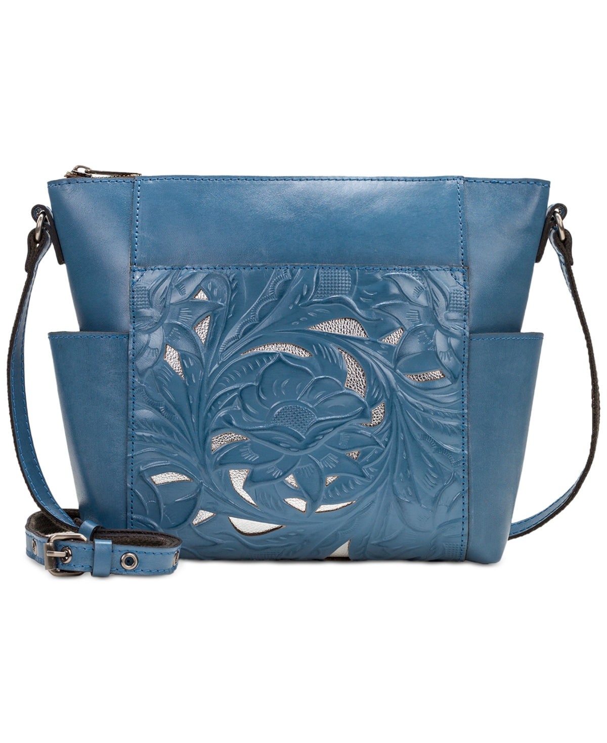 Bolsa transversal de couro Aveley feminina Patricia Nash, azul, tamanho regular