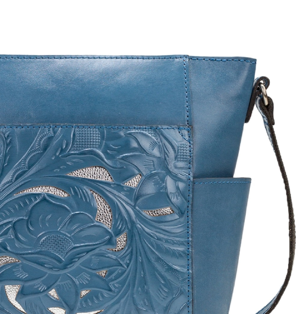 Bolsa transversal de couro Aveley feminina Patricia Nash, azul, tamanho regular