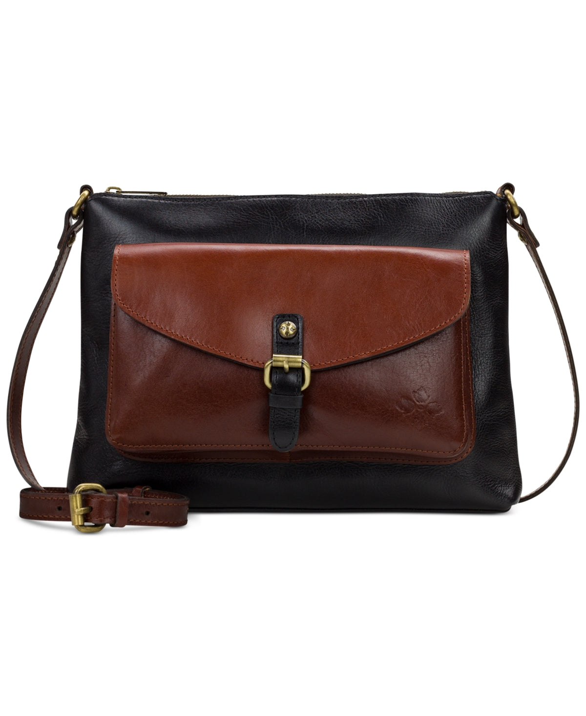 Bolsa transversal feminina Patricia Nash Kirby Colorblocked de couro, preta, tamanho regular
