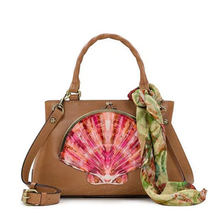 Patricia Nash Angela Satchel with Scarf - Seashell Tooled