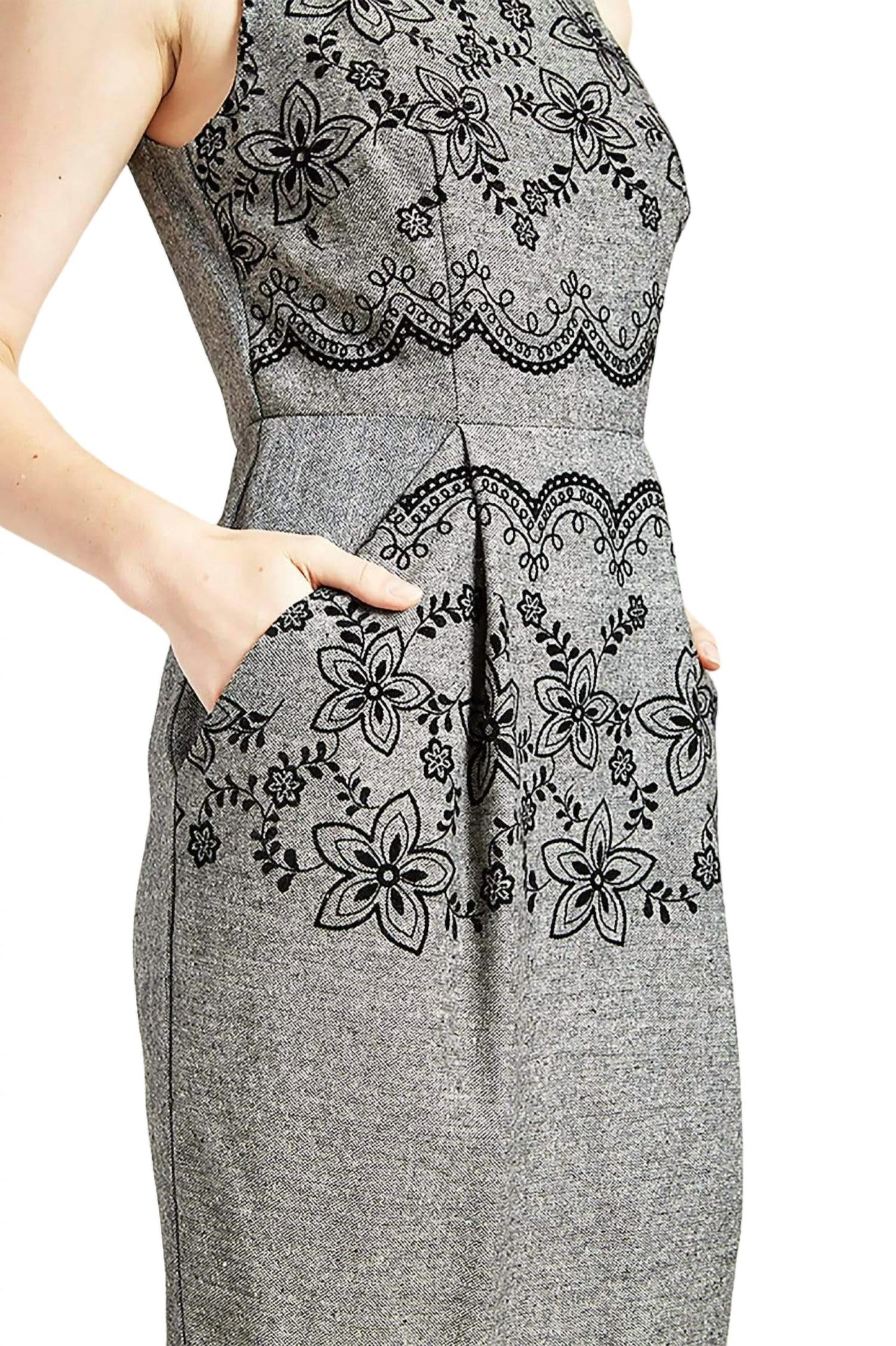 Eva Franco - Flocked Scallop Cato Sheath Dress