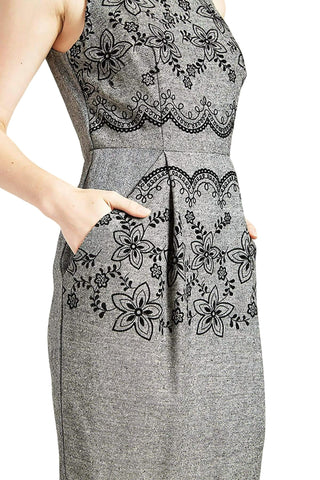 Eva Franco - Flocked Scallop Cato Sheath Dress