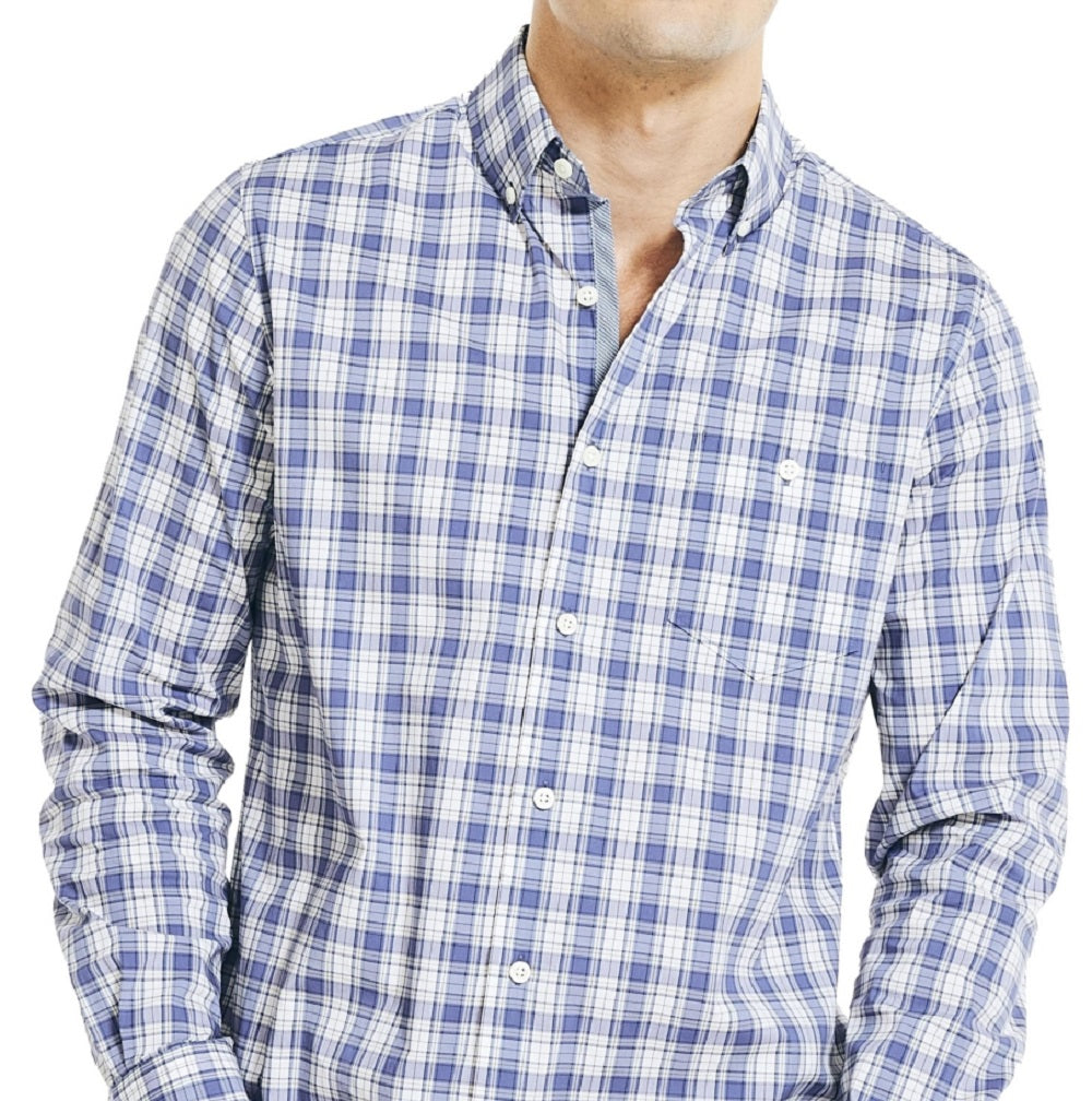 Camisa xadrez elástica Navtech Moisture Wicking Performance Masculina Nautica Azul Tamanho Grande
