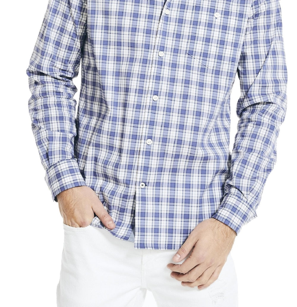 Camisa xadrez elástica Navtech Moisture Wicking Performance Masculina Nautica Azul Tamanho Grande