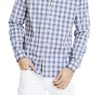 Camisa xadrez elástica Navtech Moisture Wicking Performance Masculina Nautica Azul Tamanho Grande