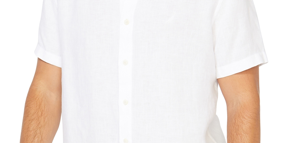 Camisa masculina Nautica Classic Fit de linho liso, manga curta, branca, tamanho X-G