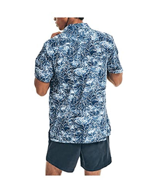 Camisa masculina de manga curta com estampa floral e algodão elástico Nautica, tamanho X-S
