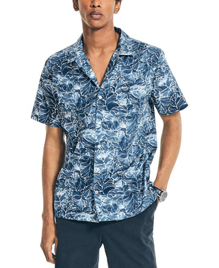 Camisa masculina de manga curta com estampa floral e algodão elástico Nautica, tamanho X-S