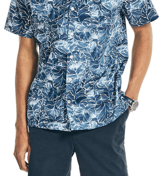 Camisa masculina de manga curta com estampa floral elástica Nautica, tamanho grande, azul