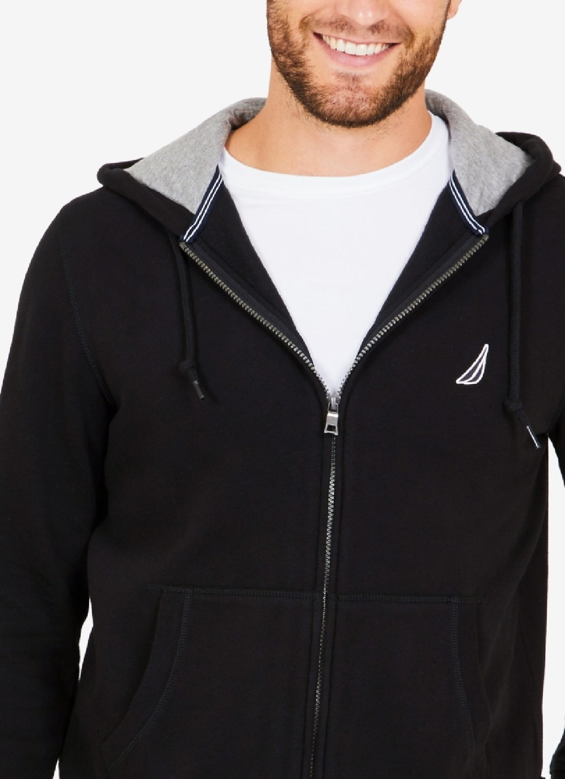 Moletom com capuz masculino Nautica Classic Fit Soft Knit Fleece com zíper, preto, tamanho grande