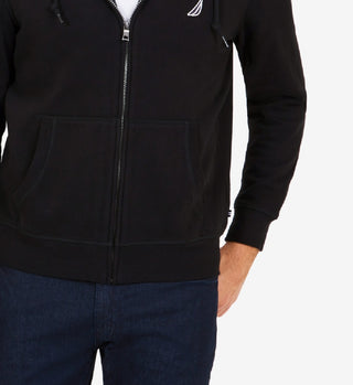 Moletom com capuz masculino Nautica Classic Fit Soft Knit Fleece com zíper, preto, tamanho grande