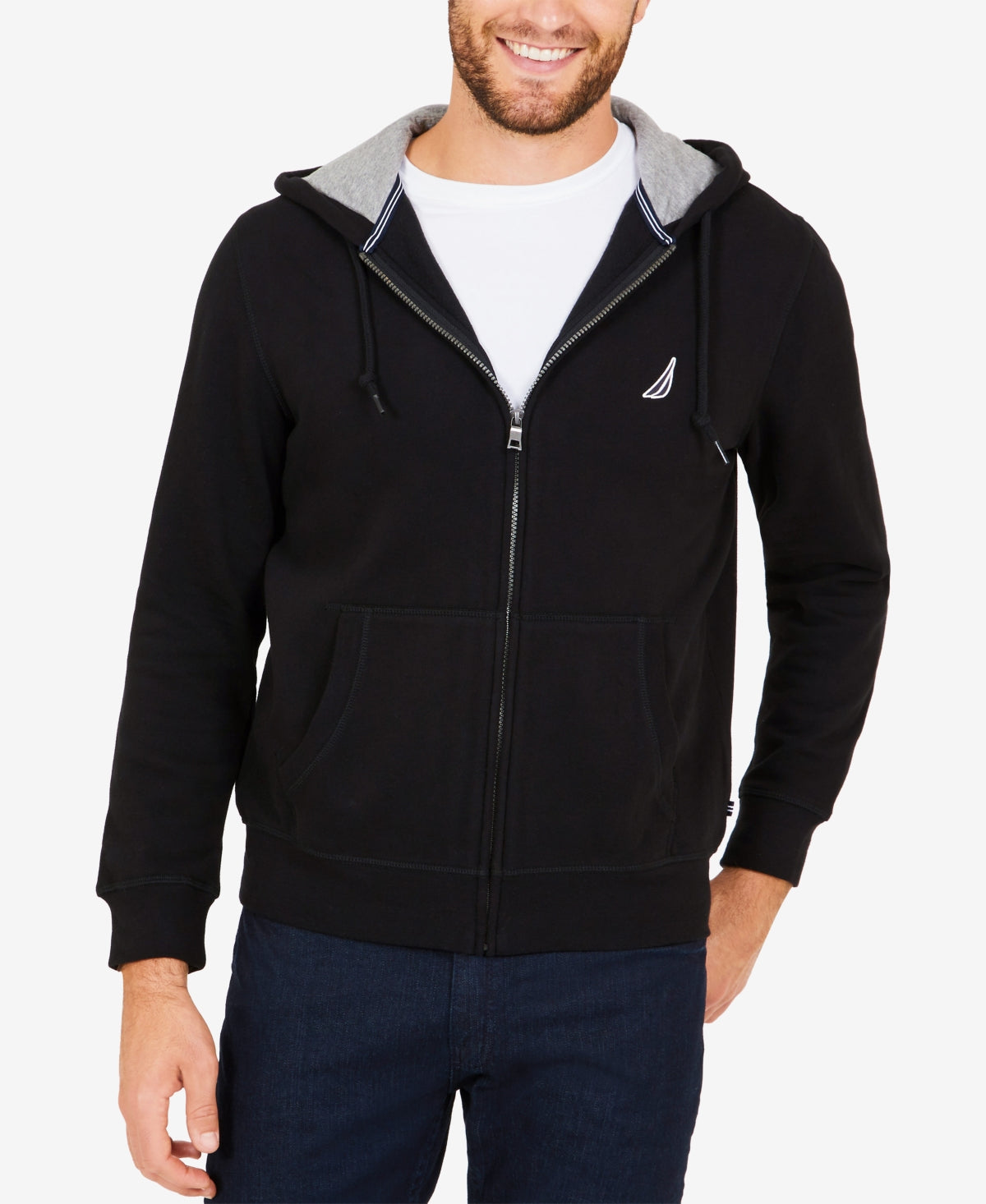 Moletom com capuz masculino Nautica Classic Fit Soft Knit Fleece com zíper, preto, tamanho grande