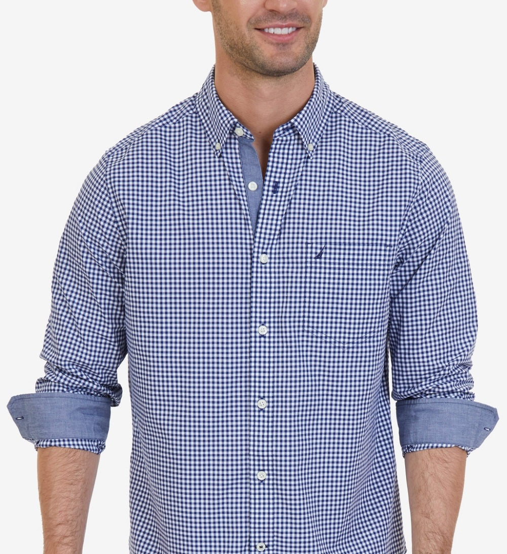 Camisa masculina Nautica Classic Fit, manga comprida, xadrez xadrez, azul, tamanho XX-G